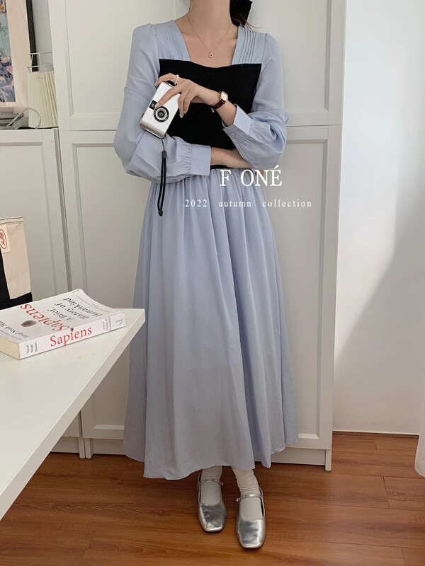 Autumn is new!【F ONE】Fashion color matching mid-length dress 26077# WPL