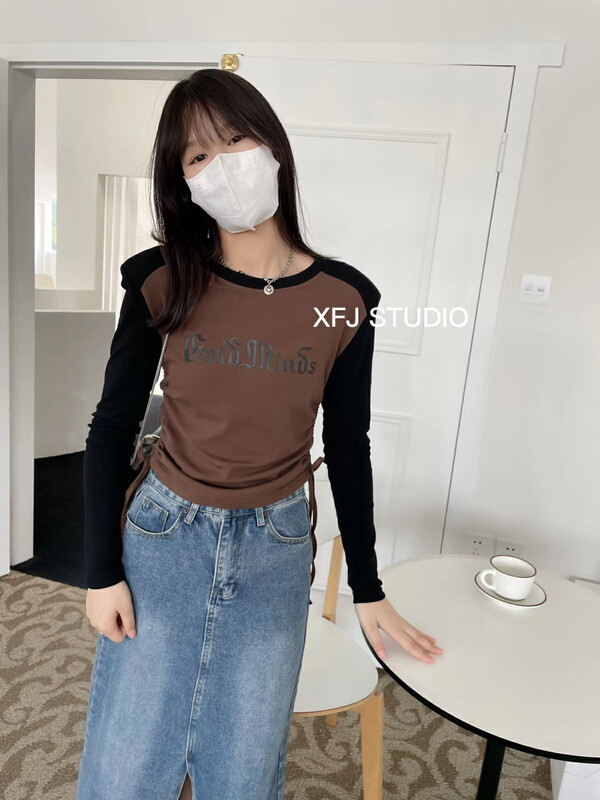 [Xiaofanjia] Raglan sleeves contrast color drawstring waist shirt YS1-510# LSW