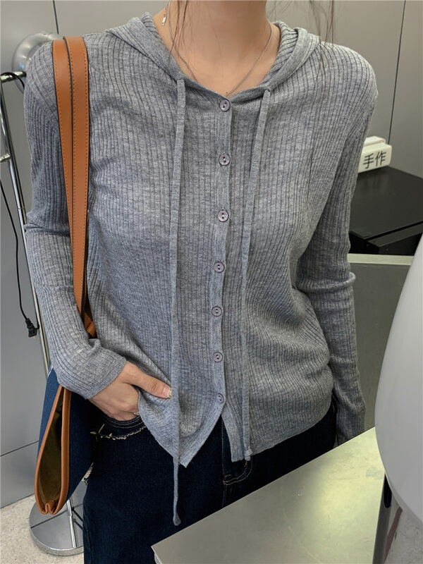 New in autumn! [Rina] hooded loose all-match knitted cardigan 323X078# ZXX