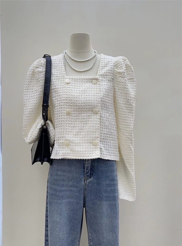 Autumn is new! [MOST] Square collar double-breasted puff sleeves small shirt (only small shirts are sold) 97610# ZJY