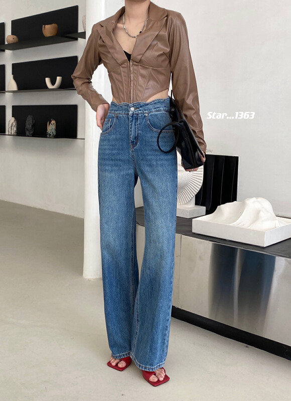 【STAR】Fashion new features fashion waist loose wide leg jeans TS1363