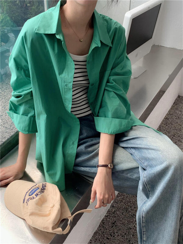 New in early autumn! [Rina] Korean style single-pocket long-sleeved loose shirt A015# ZXX
