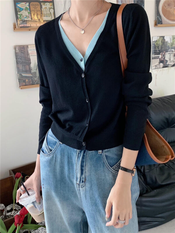 New in autumn! [Rina] Korean V-neck all-match design knitted cardigan 323X096# ZXX