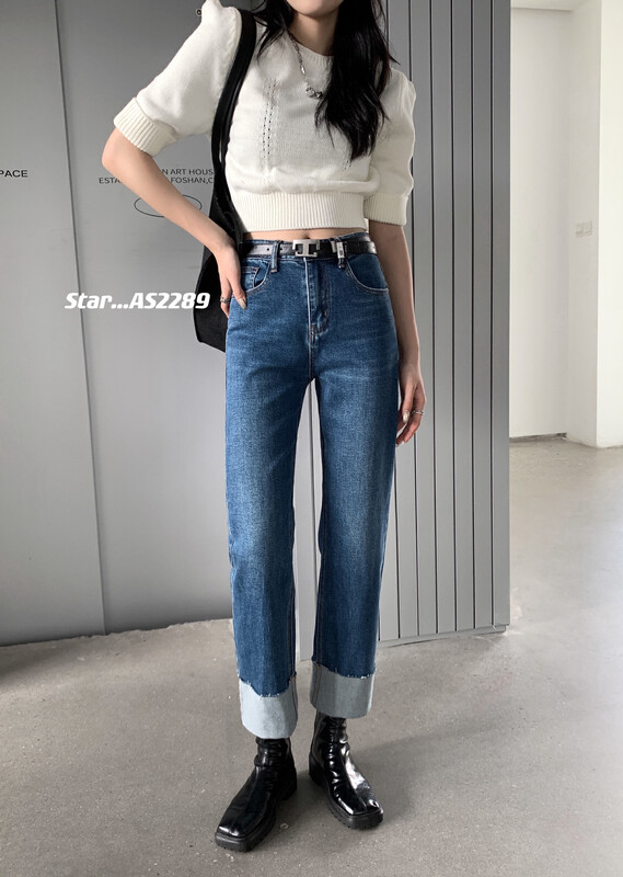 [STAR] Autumn new fashion slim fit and slim all-match cigarette pipe jeans (with belt) AS2289