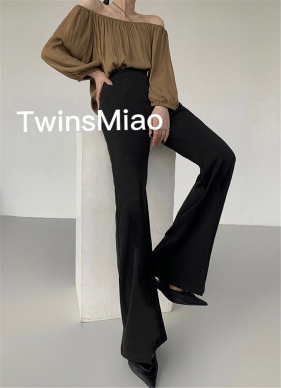Autumn is new! [TWINS MIAO original design] Korean version of elastic slits solid color all-match casual pants 3060# WTT