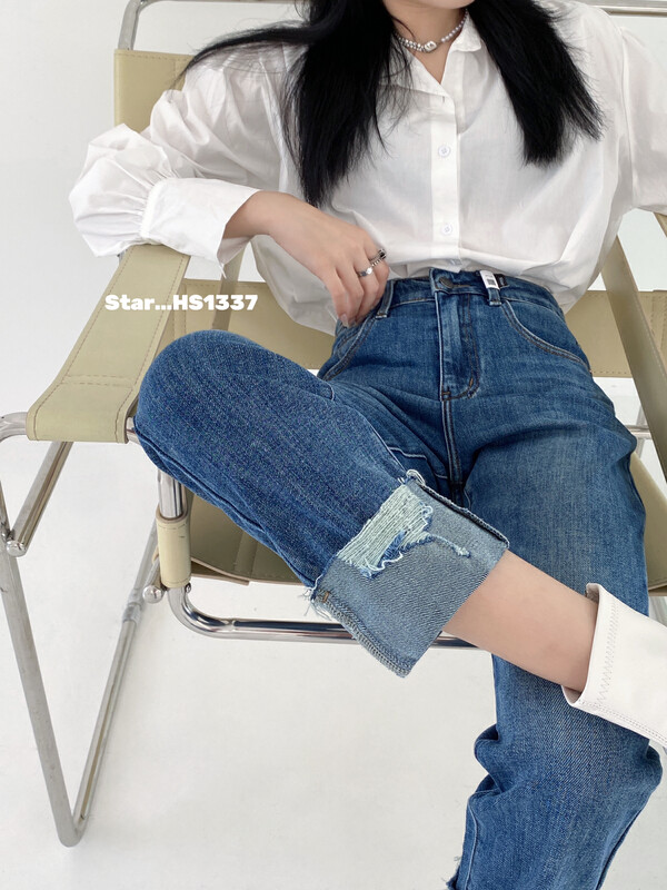 【STAR】The new fashion trend in autumn is loose and straight-leg jeans with cuffs HS1337# CQW