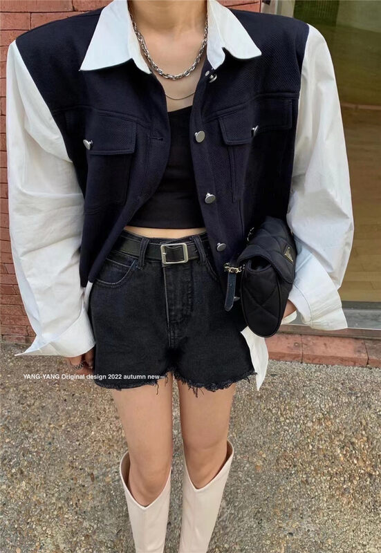 New in autumn!【YANG-YANG】Fashion personality stitching fake two-piece shirt C5176# CLS