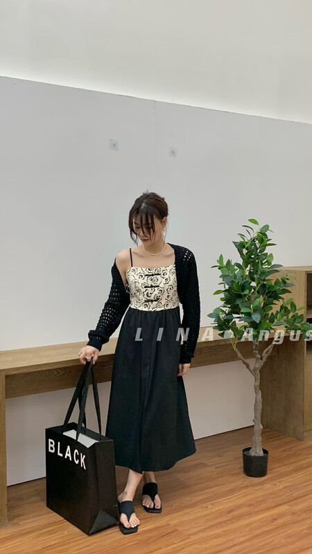 New in early autumn!【LINA】New national tide knot cloud pattern design slit dress 7015# HJY