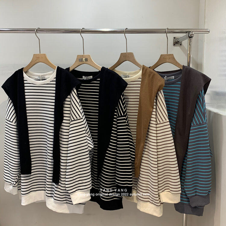 New in early autumn! [YANG-YANG] Korean striped loose texture sweater (with shawl) C5089# CLS
