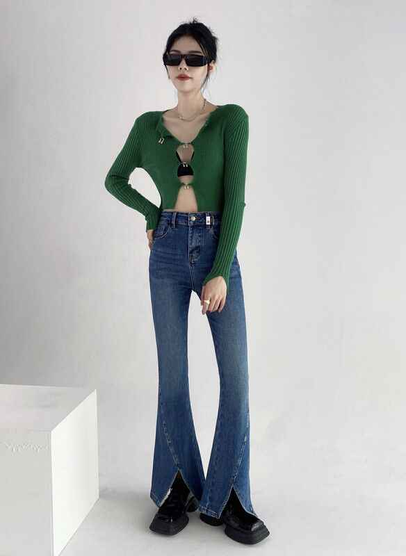 【STAR】Fall new fashionable trousers slit high-end flared jeans HS1353