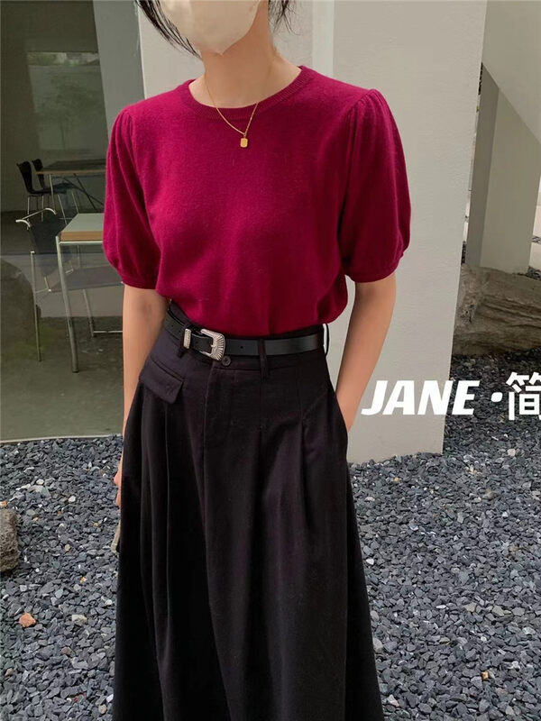 Autumn is new! [JANE Jianyi] Round neck simple and comfortable short-sleeved warm sweater 5016# ZXX