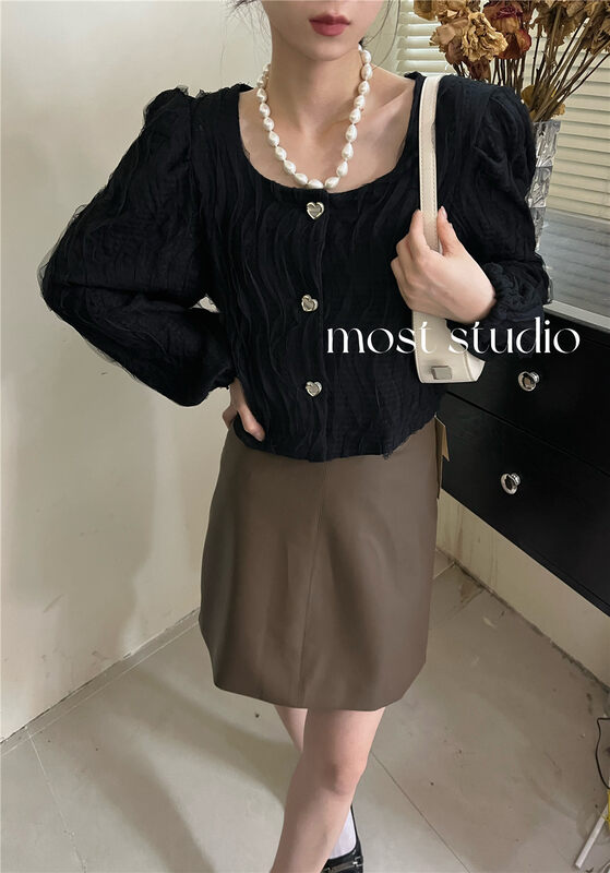 New in autumn! [MOST] Square collar single-breasted comfortable all-match shirt 97336# ZJY