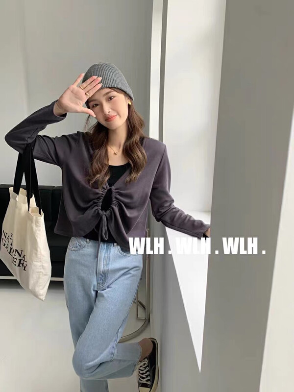 New in autumn! [Xiaofanjia] Simple and versatile drawstring top + inner bottoming suit 538# LSW