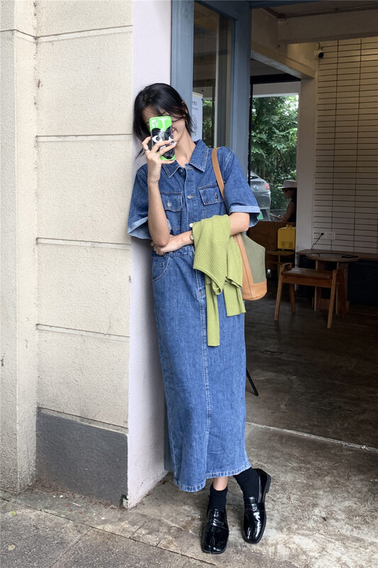 New in early autumn! [Rina] Korean style all-match double-pocket denim dress YS1-005# ZXX
