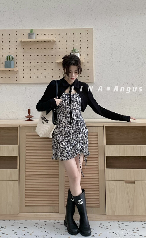 New in early autumn!【LINA】Floral ruffle design dress + simple design shirt suit 7057# HJY