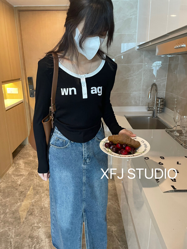 New in early autumn! [Xiaofanjia] Drawstring waist letter printed shirt 501# LSW
