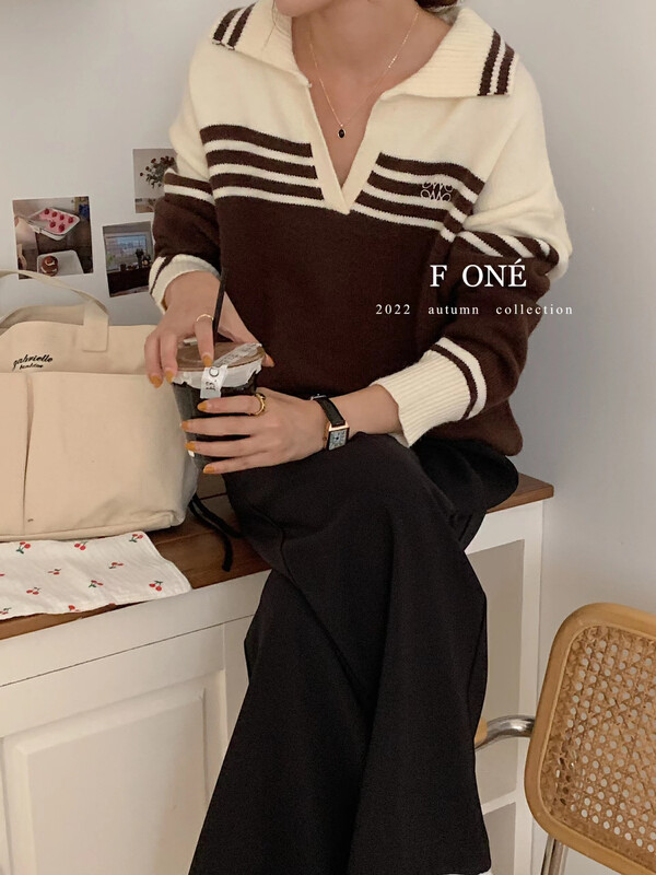 New in autumn!【F ONE】Color-blocking versatile casual knitted sweater 26225# WPL