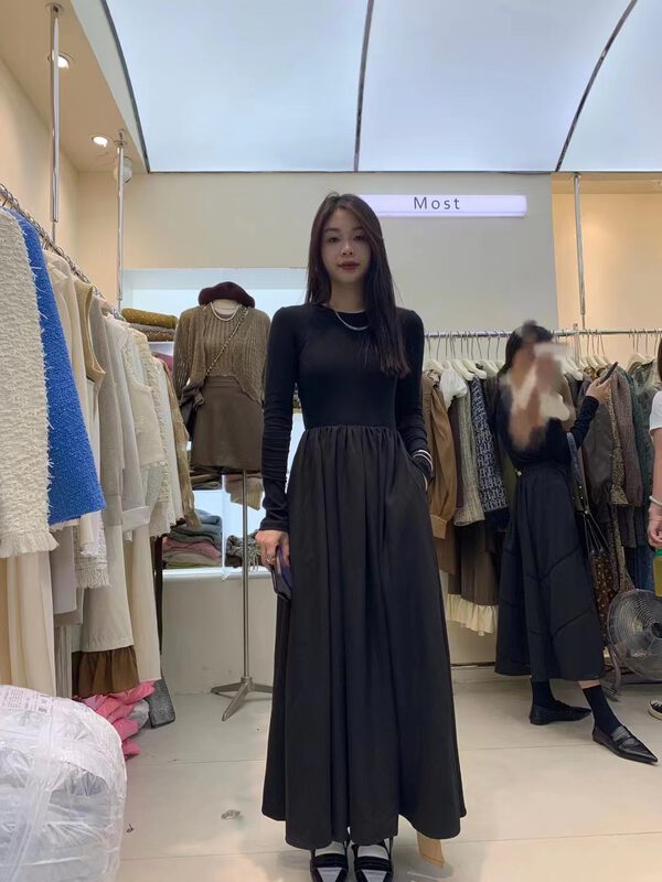 Autumn is new! [MOST] stitching slim back hollow long dress 97518# ZJY