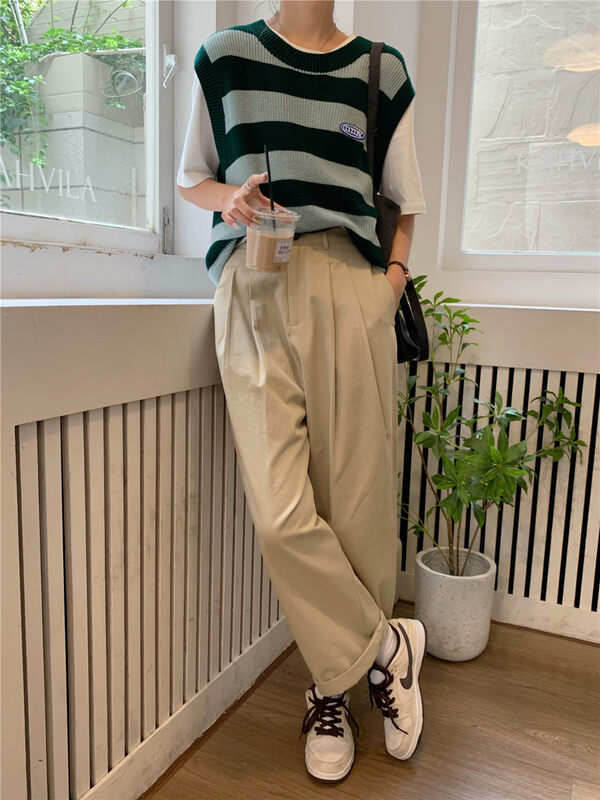 New in early autumn!【Rina】Korean straight all-match pleated casual pants 044# ZXX