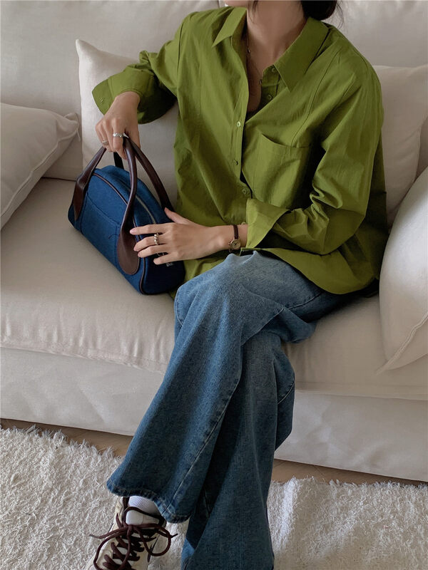 New in autumn! [Rina] Korean all-match simple solid color shirt 223A070# ZXX