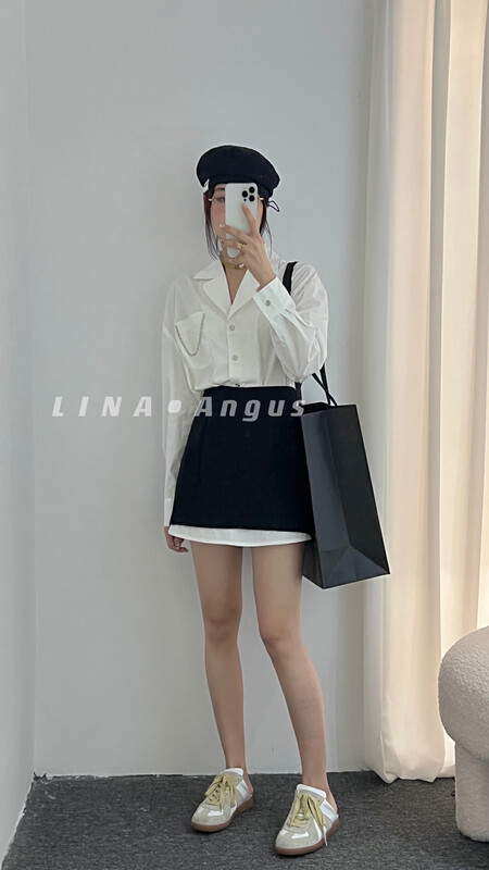 New in early autumn! [LINA] Korean version all-match commuter shirt + A-line skirt suit 7008# HJY