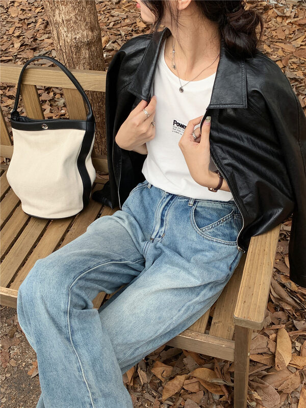 New in autumn! [Rina] Korean style all-match zipper short leather jacket 223L018# ZXX