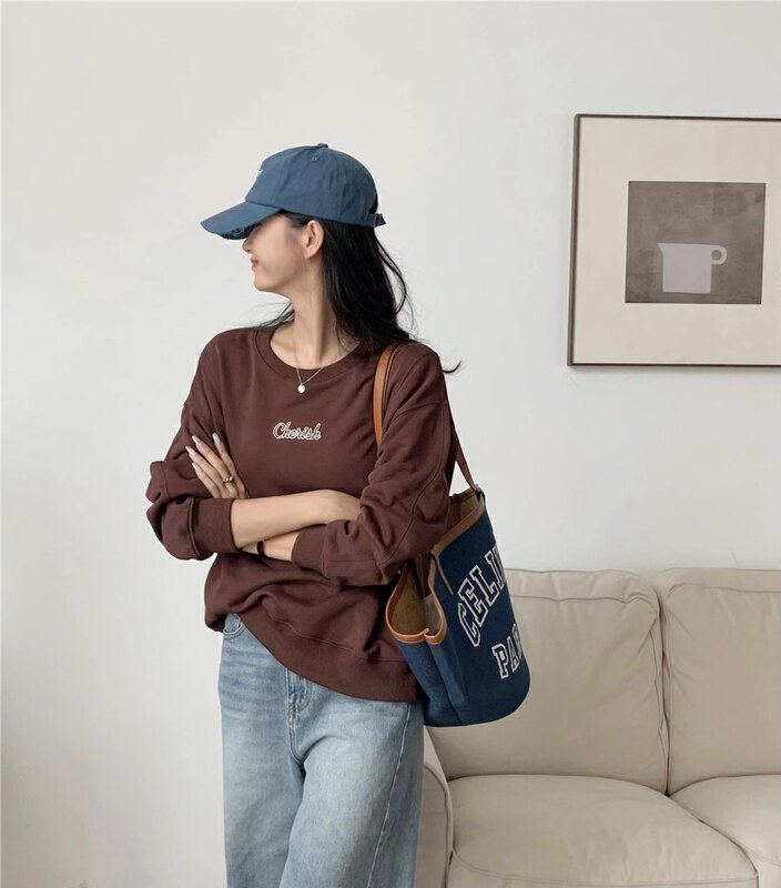 New in early autumn! [Rina] Korean all-match round neck embroidered sweater 123E018# ZXX