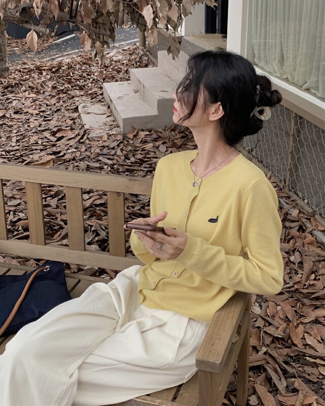 New in autumn! [Rina] Korean round neck embroidered knitted cardigan 323X141# ZXX