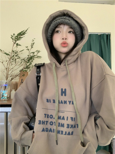 Real price loose oversize hooded fleece thick sweater