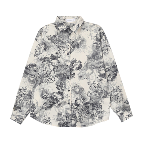 Hong Kong style shirt autumn women's design sense niche loose long-sleeved outer wear retro salt print chiffon top