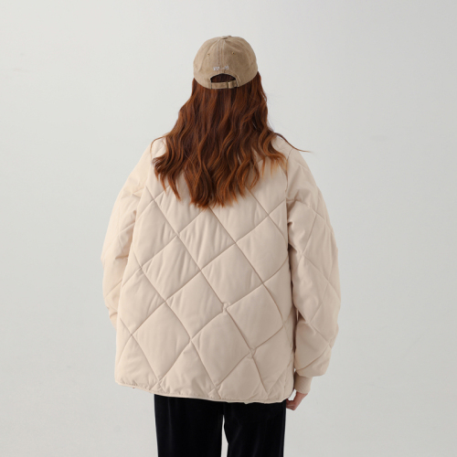 Real shot Lingge padded jacket women's winter 2022 new bread jacket down jacket collarless padded jacket short padded jacket