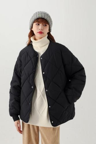 Real shot Lingge padded jacket women's winter 2022 new bread jacket down jacket collarless padded jacket short padded jacket