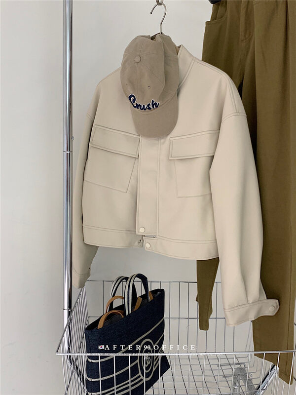 Autumn is new!【AFTER.90】Single-breasted fashion textured short coat (only sells coats) A6905# L