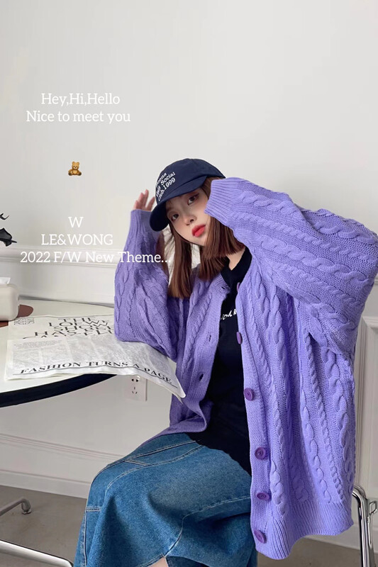 【LE&WONG】Classic retro twist candy color knitted cardigan (loose and versatile sweater cardigan) 7015# FHX