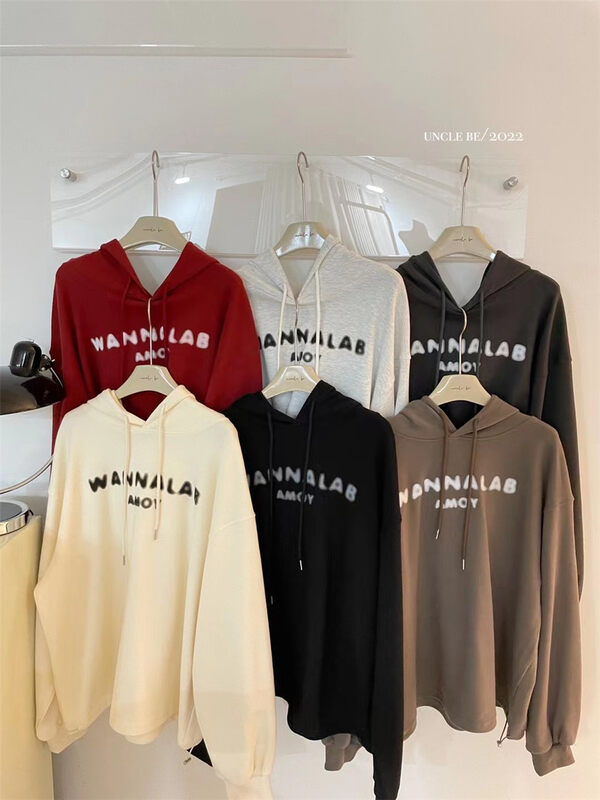 New in autumn! [UNCLE BE] Hooded Letter Print Cozy Sweater 3155# L