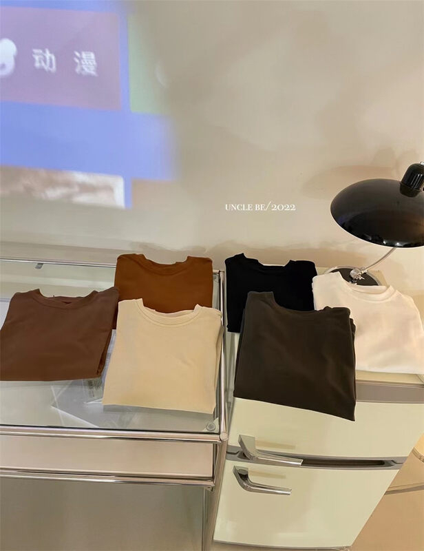 New in autumn! [UNCLE BE] pullover solid color comfortable all-match short-sleeved T-shirt 2171# L