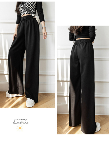Comfortable and breathable waffle cotton pants 2022 autumn and winter high waist straight tube thin all-match wide-leg drape casual trousers