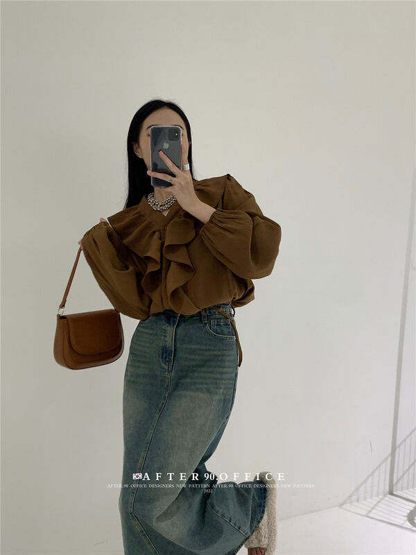 Autumn is new! [AFTER.90] ruffled short ins shirt 3308# L