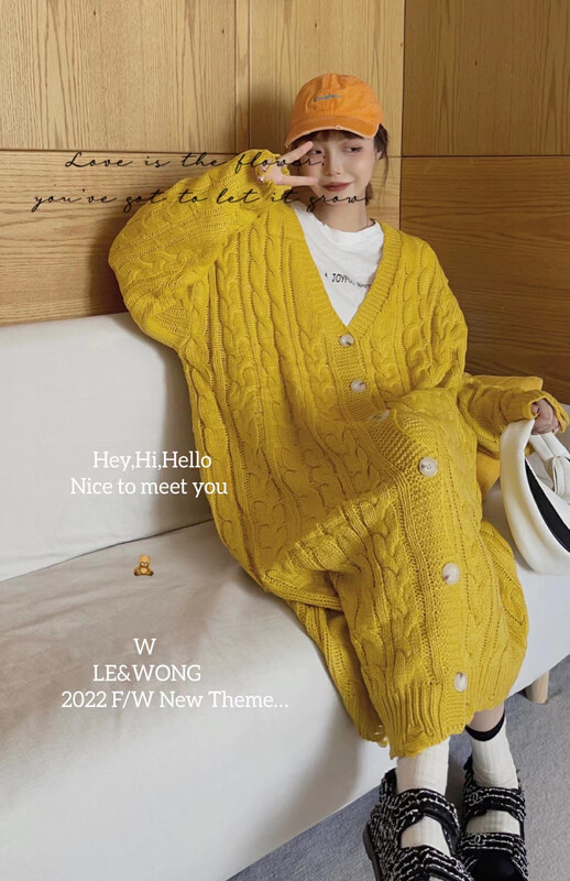 [LE&WONG] Korean ins blogger style simple and clean twist knitted cardigan (all-match loose long sweater jacket) 7023# FHX