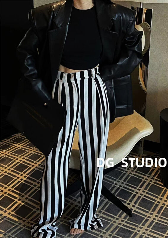 New in early autumn!  【DG】High Street Style Striped Contrast Color Loose Wide Leg Trousers 8235# XJ