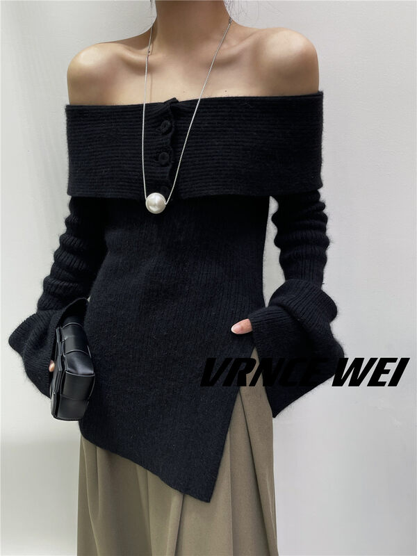 New in autumn! [VRNCE] Big-name simple one-shoulder slim fit warm sweater 7355# XYJ