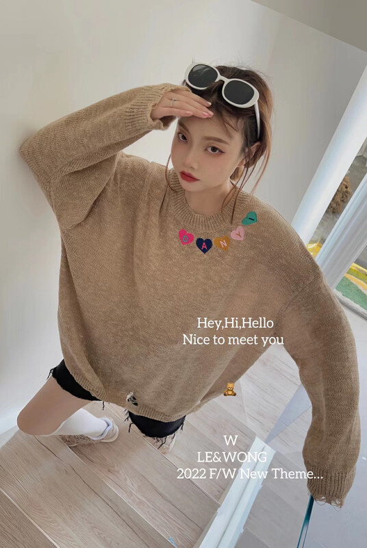 【LE&WONG】Love Embroidery Craft Age-reducing Girls Sweater Pullover 8305