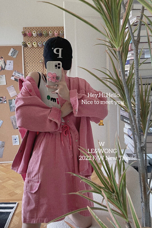 【LE&WONG】Simple and clean version of all-match macaron color suit denim jacket half skirt suit YS1-1843-1