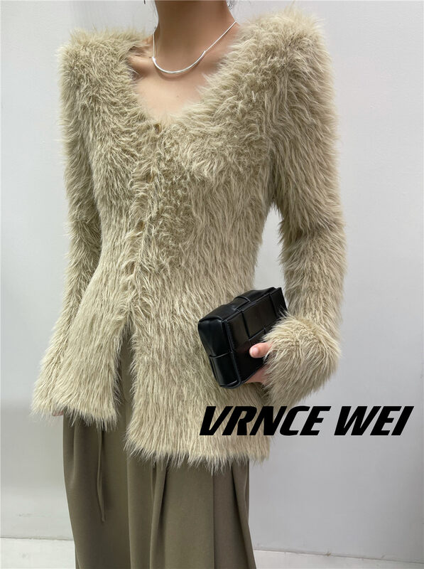 New in autumn! [VRNCE] Big-name simple temperament V-neck loose warm sweater 7359# XYJ