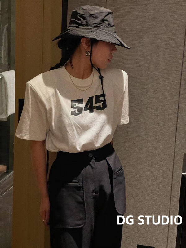 New in autumn! [DG] Shoulder pads thickened short-sleeved T-shirt 8327# XJ