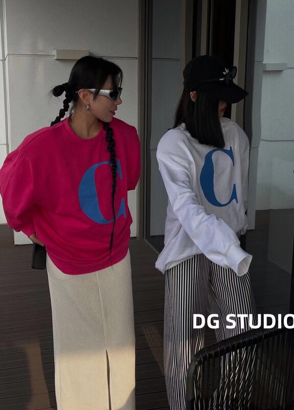 New in autumn! [DG] shoulder pads large letter pullover sweater 8332# XJ