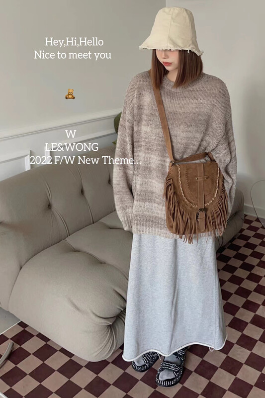 [LE&WONG] Gradient Tie-Dye Crewneck Sweater Contrast Color Pullover 7012