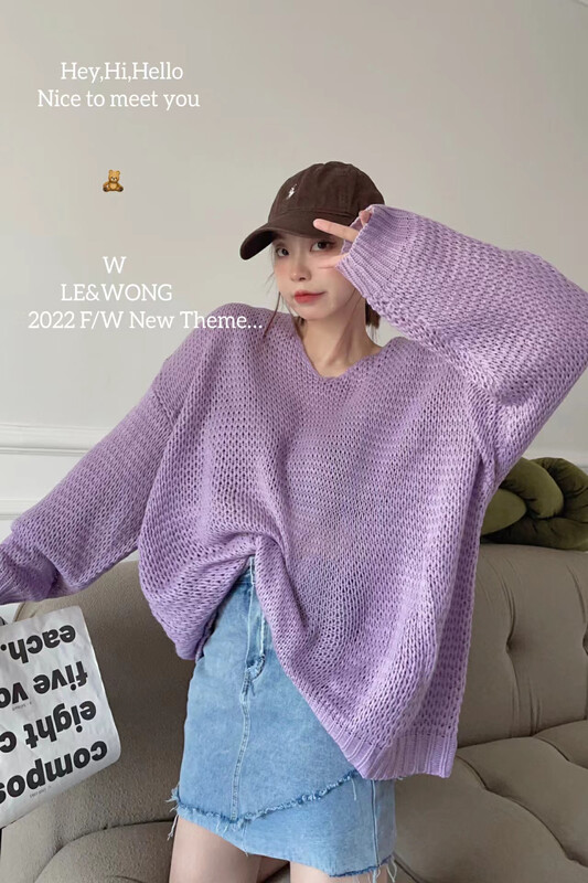 【LE&WONG】Solid color clean version simple macaron warm sweater (small v-neck pullover) 7011# FHX