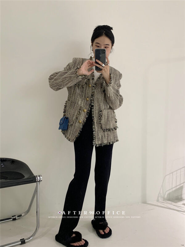New in autumn!【AFTER.90】Xiaoxiangfeng retro virtual edge all-match short jacket 3318# L