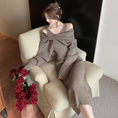 French suit skirt women's pure desire autumn and winter vest sling knitted dress coat sweater blouse